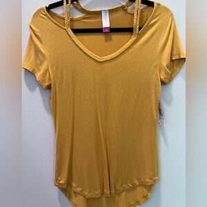 No Boundaries Mustard V-Neck Braided Trim Top